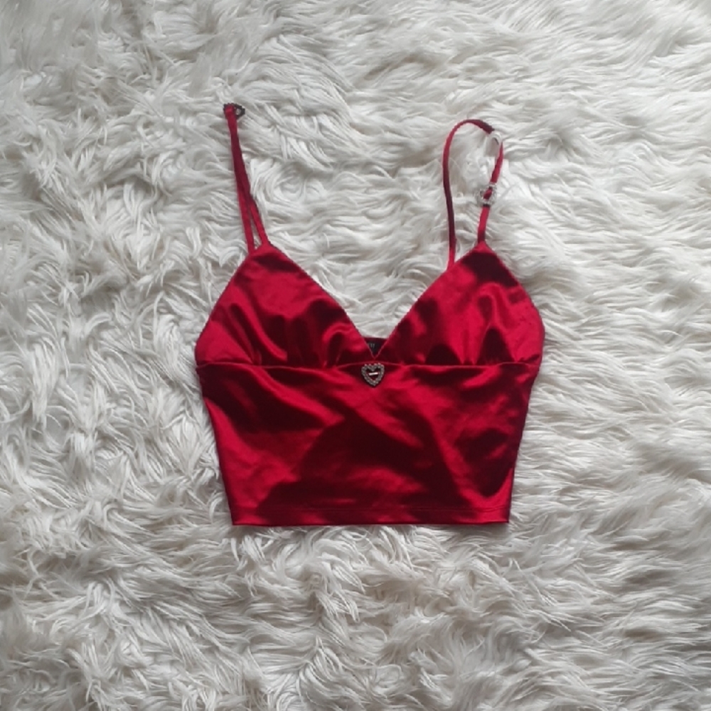 Forever 21 Red Romantic Lovecore Heart Crop Top Size Large